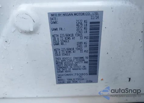 2015 Nissan Rogue Sl из США, поврежденный, VIN 5N1AT2MV4FC793805